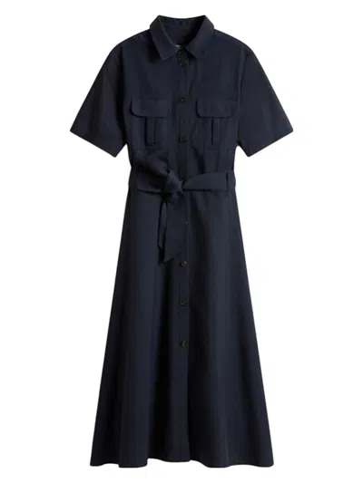 Woolrich Women's Black Long Dress With Short Sleeves And Belt