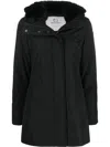 Woolrich Thigh-length Black Coat With Classic Hood And Logo Patch In Black
