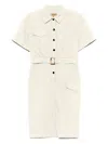 Woolrich Women's Cotton Dress With Buttons And Buckle Belt In Beige
