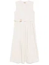 Woolrich Long Cotton Dress Detachable Belt In Beige