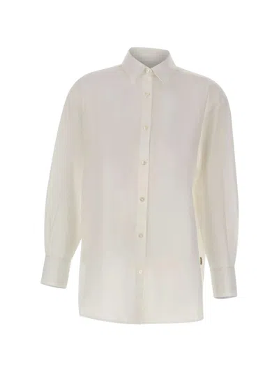 Woolrich Women's Linen Boyfriend-fit Button-front Shirt With Long Sleeves In Bianco