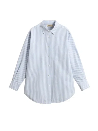 Woolrich Women's Shirts  - Striped Cotton Poplin Boyfriend Shirt Stripe Blue
