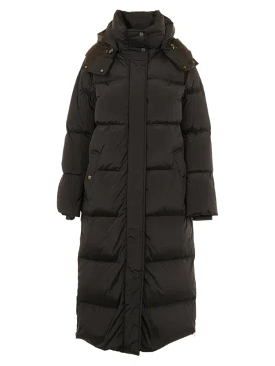 Woolrich Womens Horizontal Quilted Hooded Coat With Ribbed Cuffs In Brown