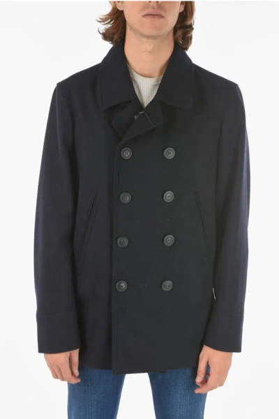 Woolrich Wool 2 Pockets Melton Double Breasted Balmacaan Coat In Black