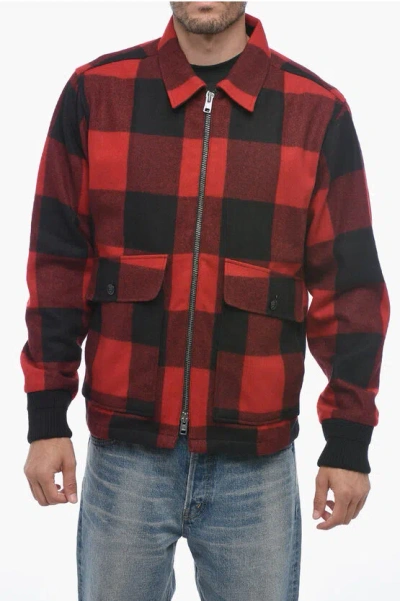 Woolrich Wool And Nylon Buffalo Checked Overshirt With Zip In Multi