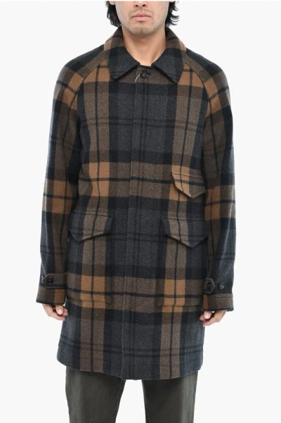 Woolrich Wool And Nylon Check Upstate Coat With Hidden Closure In Multi