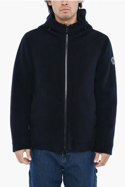 Woolrich Wool And Nylon Pacific Down Jacket With Hood In Blue