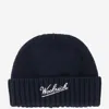 Woolrich Navy Blue Logo Beanie Hat In Blue