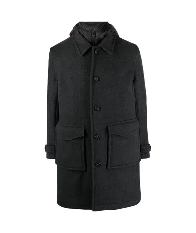 Woolrich Wool-blend Button-up Coat In Black