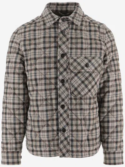 Woolrich Wool Blend Checked Shirt In Gray