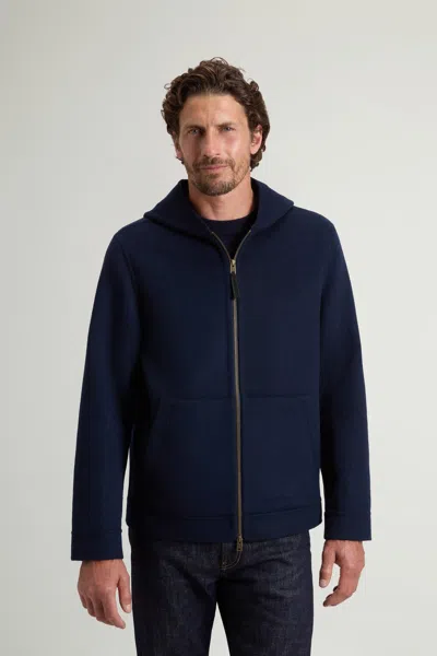 Woolrich Wool Blend Double Wool Hooded Jacket In Blue