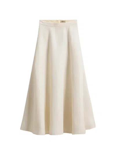 Woolrich Wool Blend High-waist Skirt With Concealed Zip In Bianco