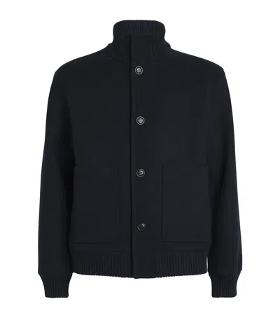 Woolrich Wool-blend Melton Bomber Jacket In Navy