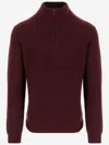 Woolrich Bordeaux Wool Blend Sweater With Front Zipper And Rib Knitting In Brown
