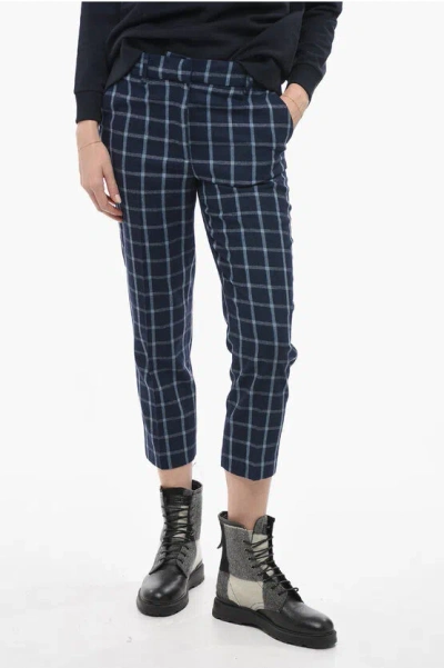 Woolrich Wool-blended Comfort Pants With Check Pattern In Blue