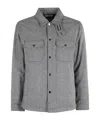 Woolrich Grey Patterned Wool Blend Overshirt With Classic Collar And Snap-button Fastening In Gray