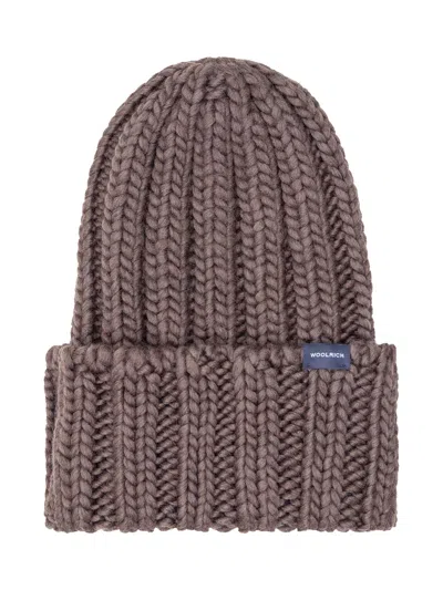 Woolrich Wool Chunky Beanie Hat In Dark Green