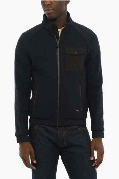 Woolrich Wool Jacket With Contrasting Breast Pocket In Blue