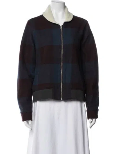Pre-owned Woolrich Wool Plaid Print Bomber Jacket In Blue