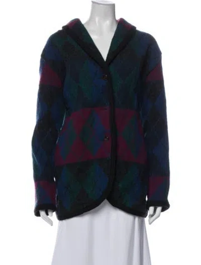 Pre-owned Woolrich Wool Plaid Print Coat In Blue