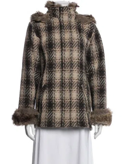 Pre-owned Woolrich Wool Plaid Print Coat In Brown