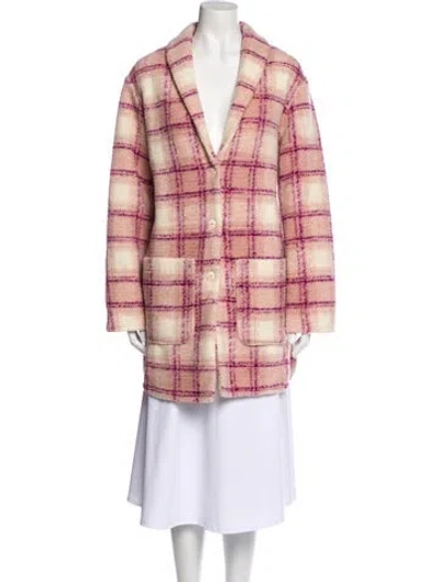 Pre-owned Woolrich Wool Plaid Print Coat In Pink