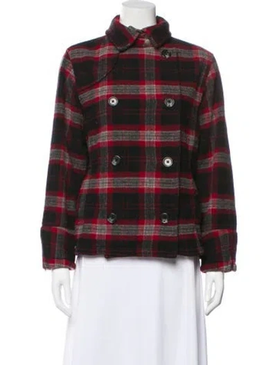 Pre-owned Woolrich Wool Plaid Print Jacket In Red