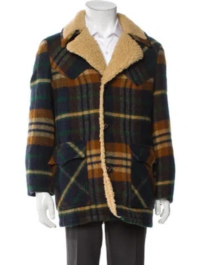 Pre-owned Woolrich Wool Plaid Print Peacoat In Multi