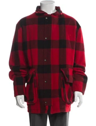 Pre-owned Woolrich Wool Plaid Print Peacoat In Red
