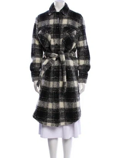 Pre-owned Woolrich Wool Plaid Print Trench Coat In Black