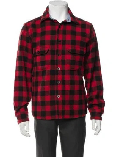 Pre-owned Woolrich Wool Plaid Print Trucker Jacket In Red