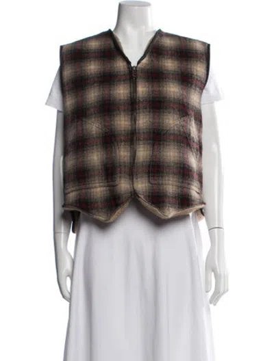 Pre-owned Woolrich Wool Plaid Print Vest In Brown