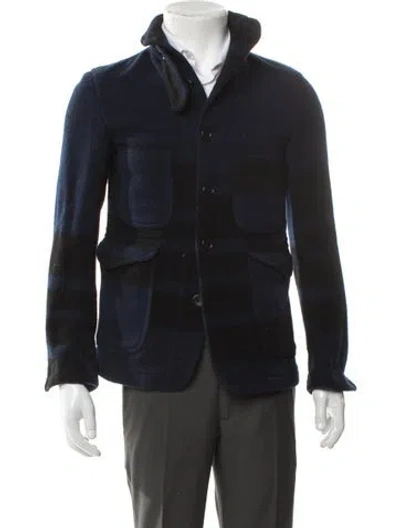 Pre-owned Woolrich Wool Striped Jacket In Blue