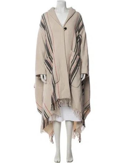 Pre-owned Woolrich Wool Striped Poncho In Neutrals