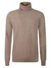 Woolrich Turtleneck Knitwear With Ribbed Cuffs And Hem In Brown