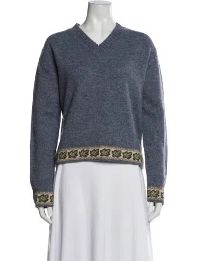 Pre-owned Woolrich Wool V-neck Sweater In Blue
