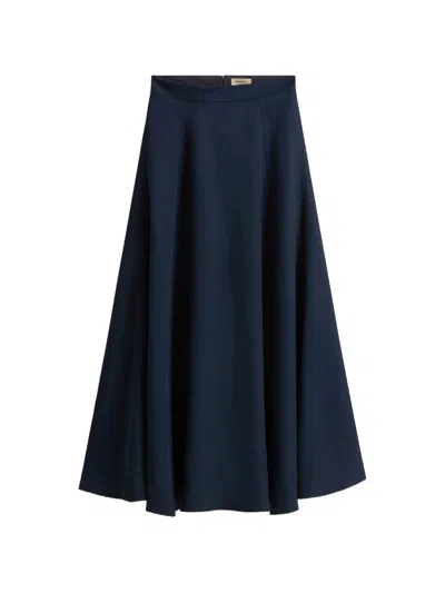 Woolrich Wool-blend? No-high-waist Lyocell-linen Midi Skirt With Concealed Zip In Blu