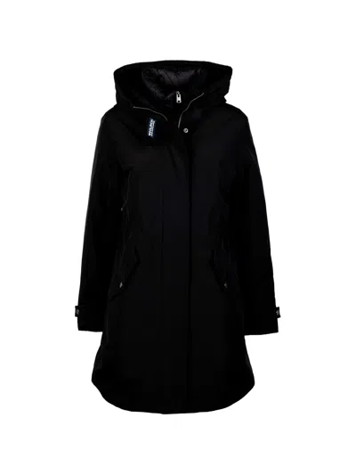 Woolrich Wool-blend Utility Hooded Parka With Detachable Raccoon Fur Trim And Ribbed Cuffs In Nero