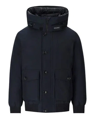 Woolrich Polar Bomber Jacket Man Puffer Blue Size Xxl Cotton In Black
