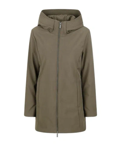Woolrich Zip-up Hooded Coat In Green