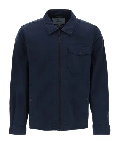 Woolrich Zip-up Long-sleeved Overshirt In Blue