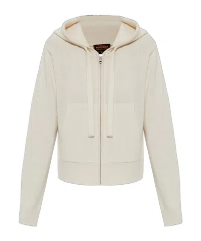Woolrich Zip-up Hooded Cardigan In White