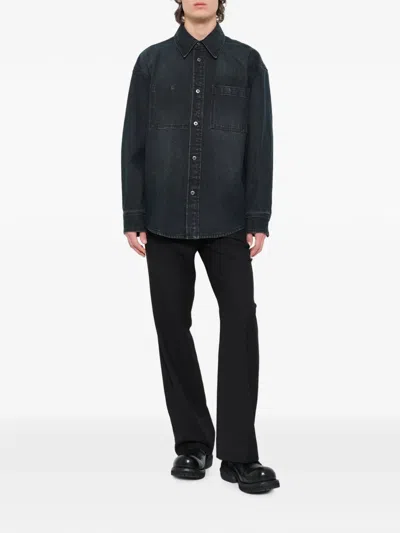 Wooyoungmi Back-logo Washed-denim Shirt In Black
