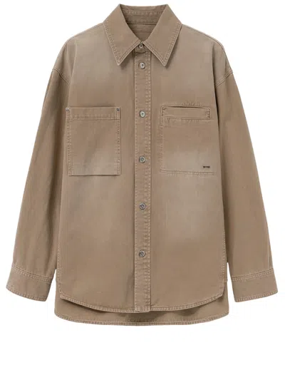 Wooyoungmi Beige Cotton Shirt With Pointed Collar And Logo Detail In Brown