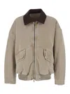 Wooyoungmi Beige Jacket With Contrasting Collar And Distressed Effect In Cotton Blend Man In Neutral