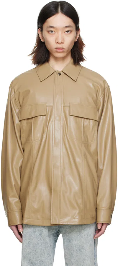 Wooyoungmi Beige Paneled Faux-leather Shirt In 820e Beige