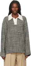 Wooyoungmi Black & White Multi Tweed Long Sleeve Polo In 925tmulti