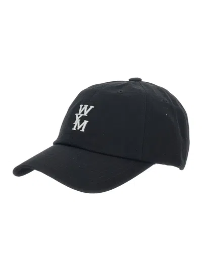 WOOYOUNGMI BLACK BASEBALL CAP WITH LOGO ON THE FRONT AND LOGO LETTERING ON THE REAR IN COTTON MAN
