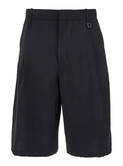 WOOYOUNGMI BLACK BERMUDA SHORTS WITH BELT LOOPS AND PATCH POCKETS IN TECH FABRIC MAN