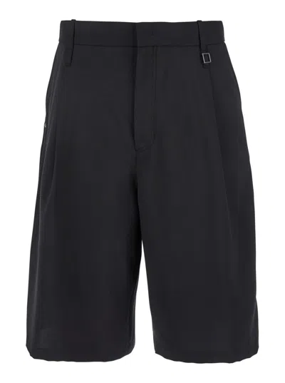 WOOYOUNGMI BLACK BERMUDA SHORTS WITH BELT LOOPS AND PATCH POCKETS IN TECH FABRIC MAN